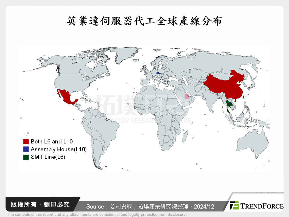 英業達伺服器代工全球產線分布