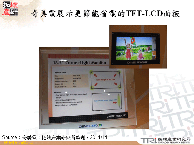 奇美電展示更節能省電的TFT-LCD面板