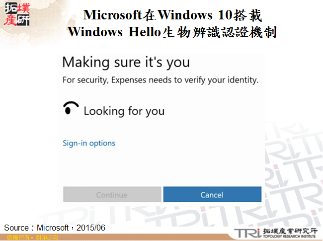 Microsoft在Windows 10搭載Windows Hello生物辨識認證機制