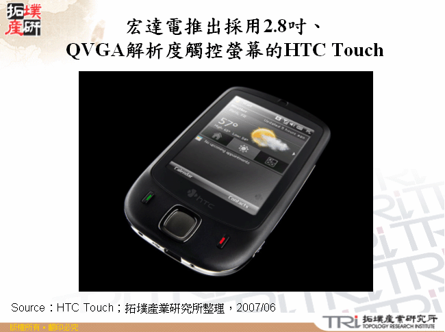 宏達電推出採用2.8吋、QVGA解析度觸控螢幕的HTC Touch